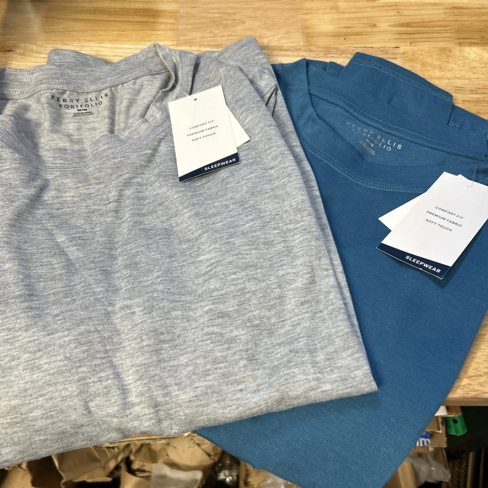 Perry Ellis Portfolio Mens Medium Pajama Sleepwear Lot 2 Teal Gray PTLFB030